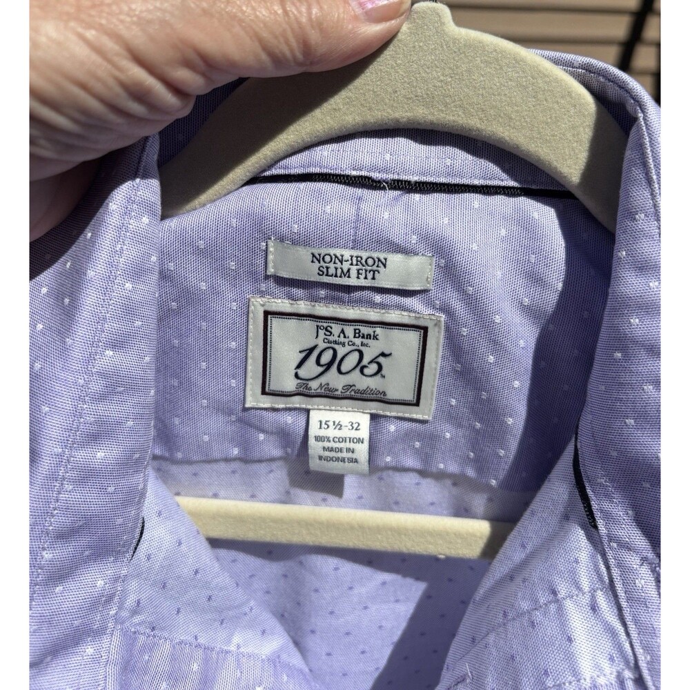 Jos. A. Bank 1905 Collection Men's Dress Shirt Purple Dots Slim Fit 15 1/2 x 32